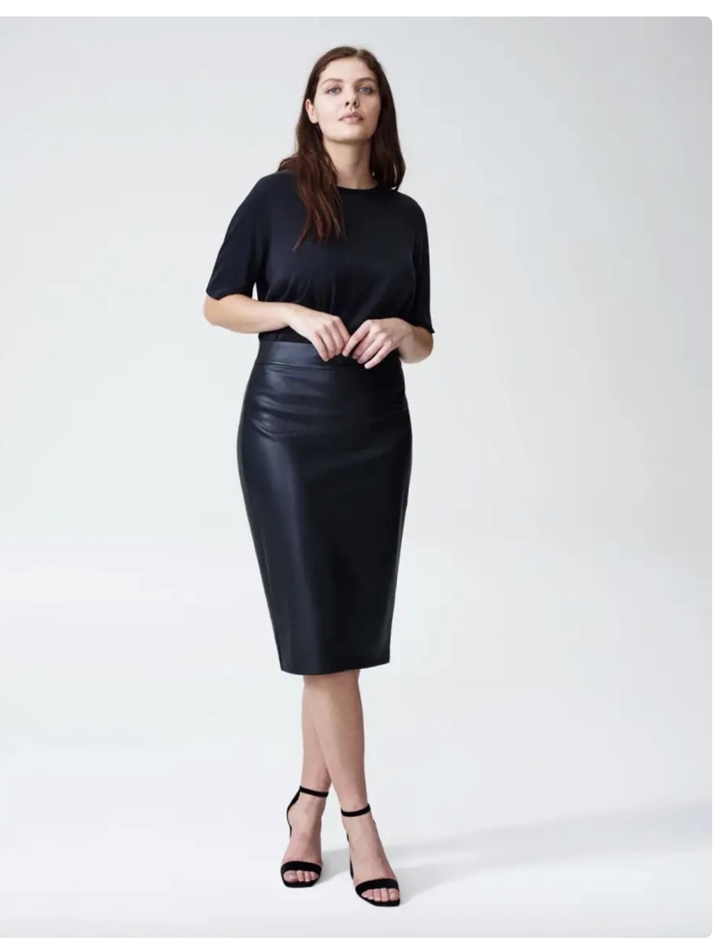 Universal Standard Silaro Faux Leather Pencil Skirt Black XS 10-12